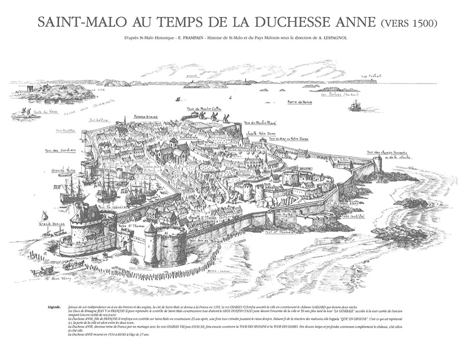 Gravure de Saint-Malo au temps de la duchesse Anne (vers 1500)