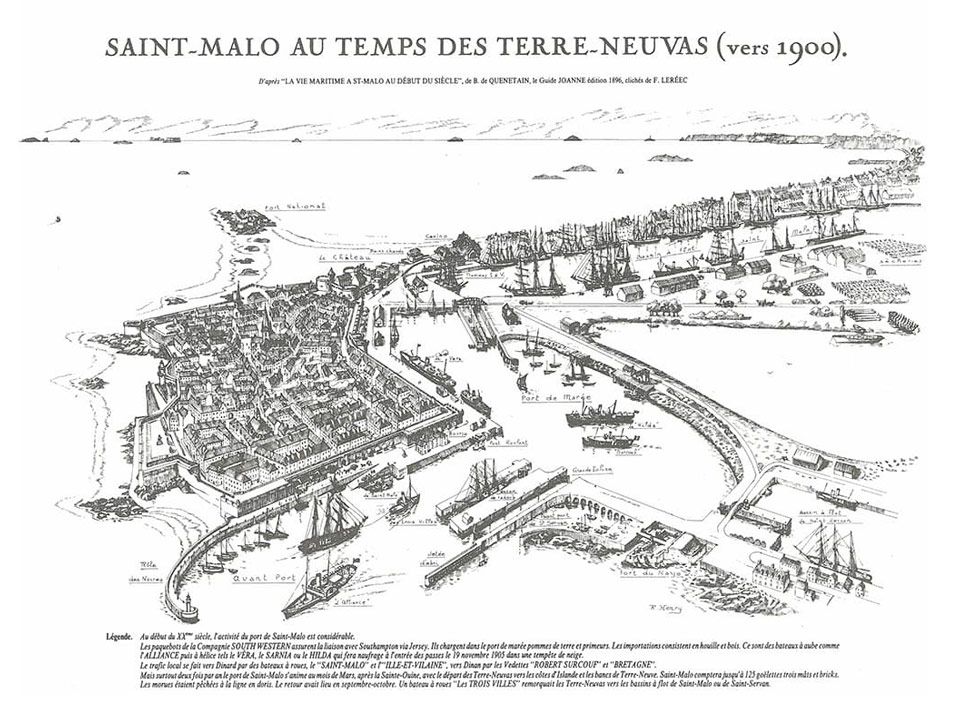 Gravure de Saint-Malo au temps des Terre-Neuvas (vers 1900)